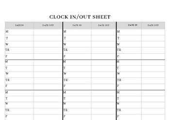 Preview of Classroom clock in/out sheet