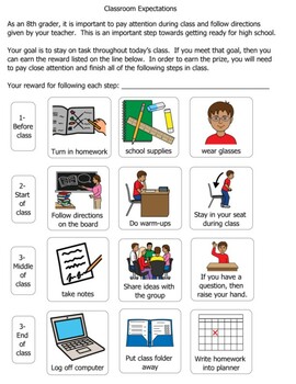 Preview of Classroom expectations visual chart (middle school, high school, SPED) DOCX