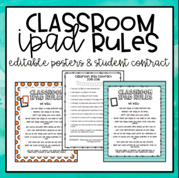 Preview of Classroom iPad Rules Poster and Student Contract(Editable)