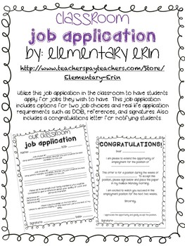 Preview of Classroom job application