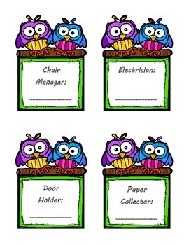 Classroom Job Titles Owl Theme No Clipart