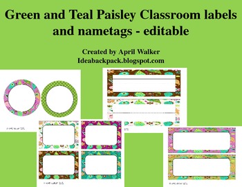 Preview of Classroom labels - Paisley themed - Editable