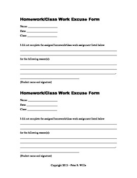 homework excuse form