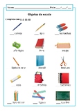 Classroom objects worksheet in Portuguese: write the article