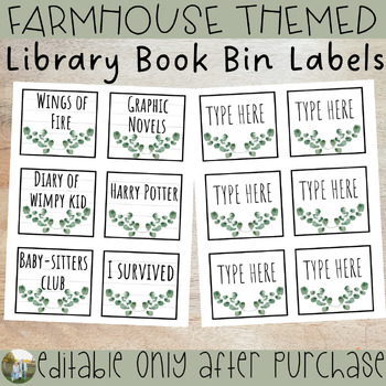 Preview of Classroom or School Library - Book Bin Labels - Free SAMPLE - Farmhouse Greenery
