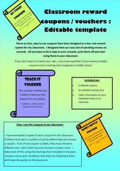 Preview of Classroom reward coupons vouchers : Editable template