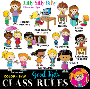 Classroom rules - BLACK AND WHITE & Color Clipart Bundle. {Lilly Silly  Billy}