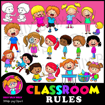 Classroom rules Variety Pack - B/W & Color clipart {Lilly Silly Billy}