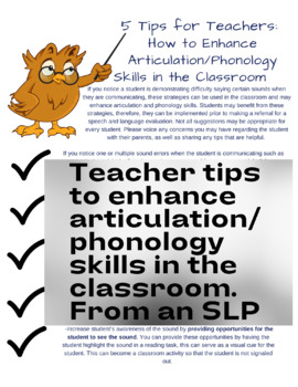 Preview of Classroom tips for teachers- Articulation/Phonology Speech therapy