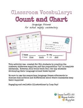 Preview of Classroom vocab, counting and charting school supplies - for ELL/ESL/Newcomers