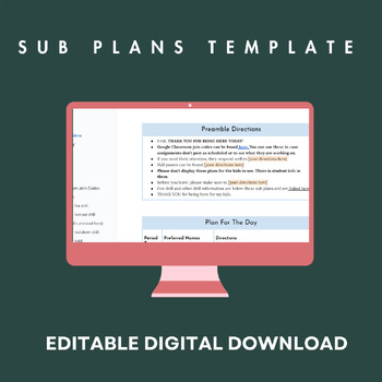 Preview of Classy & Simple Sub Plan Template | Editable