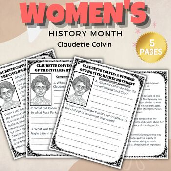 Preview of Claudette Colvin Reading Comprehension Women's History Month 