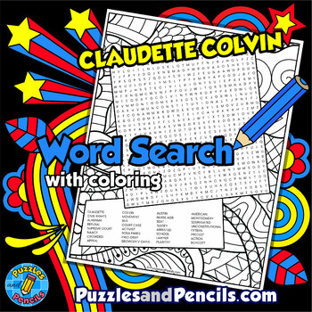 Preview of Claudette Colvin Word Search Puzzle & Coloring | Black History Month Wordsearch