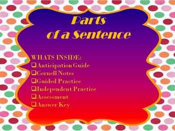 Preview of Sentence Parts Mini Lesson