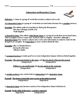 Sentences, Independent And Dependent Clauses, Explanations, And 