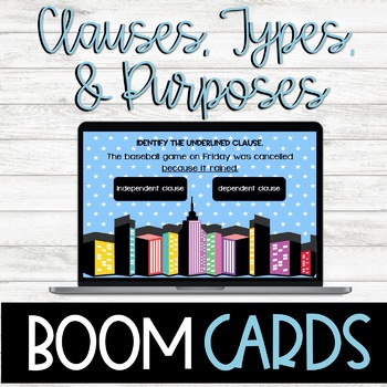 Preview of Clauses, Sentence Types & Purposes Digital BOOM Task Cards