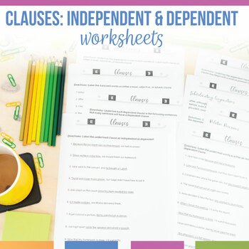 Preview of Clauses Worksheets Dependent, Independent, Noun, Adjective, Adverb