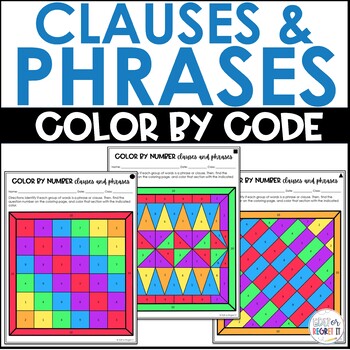 Preview of Phrases and Clauses Coloring Activity ELA Grammar Color by Number Worksheets