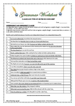 Preview of Grammar: Clauses & Types of Sentences - Worksheets