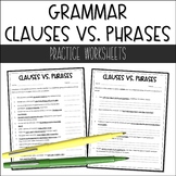 Clauses vs Phrases Worksheets | Middle School Grammar