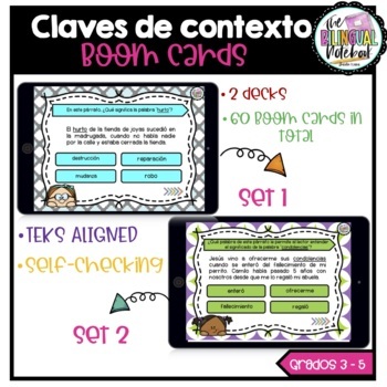 Preview of Claves de contexto Digital Boom Cards Bundle - Spanish context clues