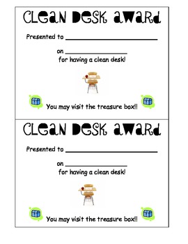 Clean Desk Award Certificate By Lisa Mcandrews Tpt
