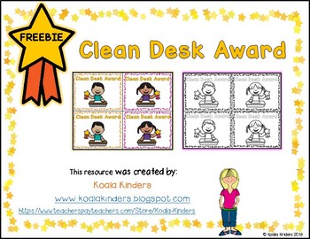 Clean Desk Award Freebie By Koala Kinders Teachers Pay Teachers