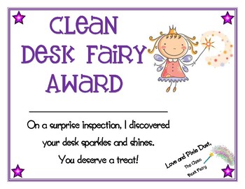 Clean Desk Fairy Award By Growing Giggles Teachers Pay Teachers