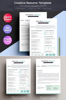 Preview of Clean Resume CV Template With Ms Word | Mac Pages | Powerpoint | +Coverletter