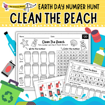 Preview of Clean Up The Beach Number Chart Hunt! | Earth Day Math Game & Counting Center