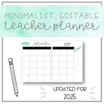 Preview of Minimalist, EDITABLE Watercolour Teacher Planner