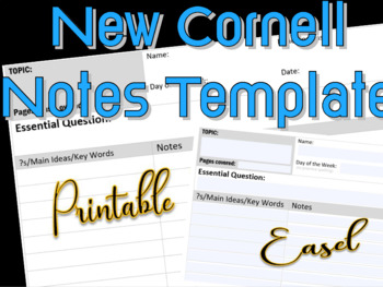 Preview of Clean, modern CORNELL NOTES TEMPLATE in 2 sizes + Fillable PDF & Easel! (BUNDLE)