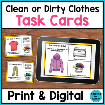 Preview of Life Skills Task Cards - Clean or Dirty Laundry (Print & Digital Boom Cards)