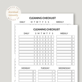 Cleaning Checklist, Monday or Sunday Start.