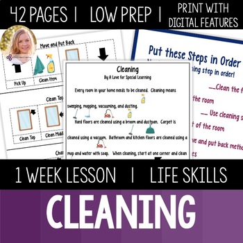 Preview of Cleaning Lesson Daily Functional Living Life Skills Special Education