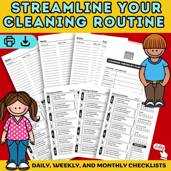 Preview of Cleaning Schedule and Checklist: Daily, Weekly, and Monthly Planner