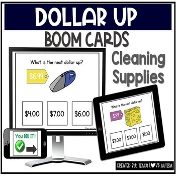 Preview of Cleaning Supplies Next Dollar Up Digital Task Cards and Boom Cards