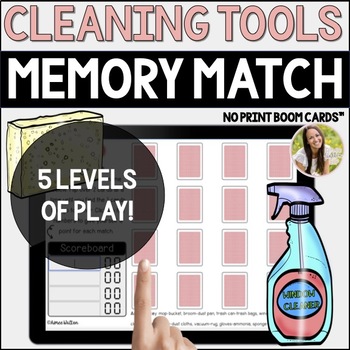 Preview of Cleaning Tools Associations Memory Match Game Boom Cards™