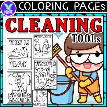 Preview of Cleaning Tools Coloring Pages & Writing Paper Art Activities ELA No PREP