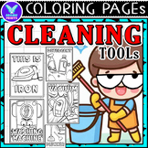Cleaning Tools Coloring Pages & Writing Paper Art Activiti
