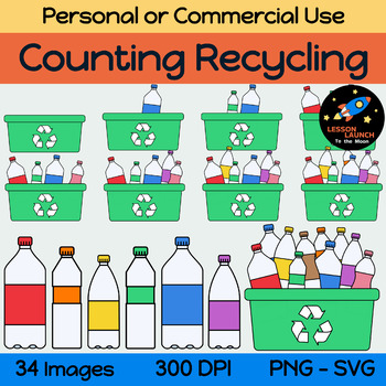 Cleaning up Plastic Bottles (Counting Recycling for Earth Day) - Clipart