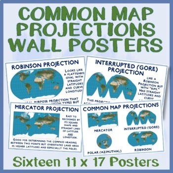 Preview of 11" x 17" MINI-POSTERS OF COMMON MAP PROJECTIONS (Mercator, Gore, Polar, etc.)