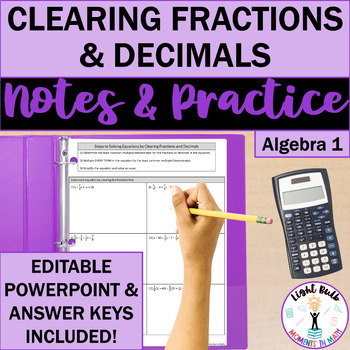 Preview of Clearing Fractions and Decimals Guided Notes and Worksheet