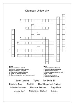 Clemson University Crossword Puzzle and Word Search Bell Ringer