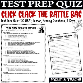 Preview of Click Clack the Rattle Bag Quiz Short Stories Reading Comprehension Test Prep