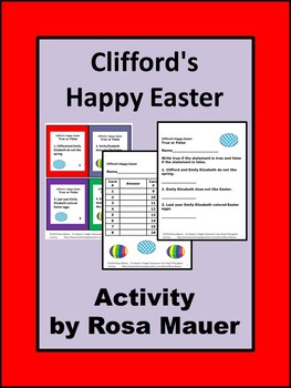 Preview of Clifford's Happy Easter True or False Task Cards and Worksheet