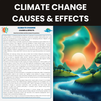 Preview of Climate Change Causes and Effects Reading Comprehension Passage Worksheet