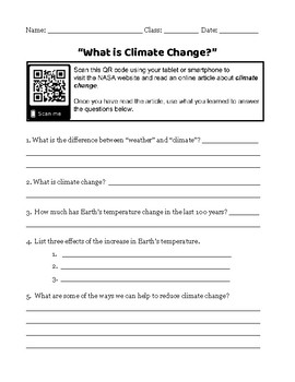 Preview of Climate Change / Earth Science Webquest - NASA, Reading Comprehension 3rd to 5th