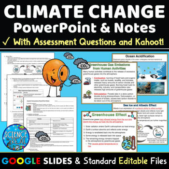 Preview of Climate Change PowerPoint with Notes, Questions, and Kahoot