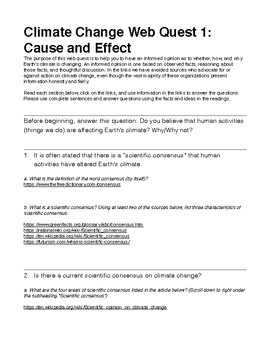 Preview of Climate Change Webquest: Cause and Effect